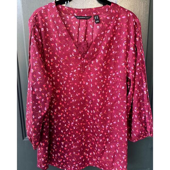 NEW Isaac Mizrahi QVC Woven Crepe Blouse w/ Pleat Detail & Lace Sz 10 Boho Fall - Picture 3 of 10